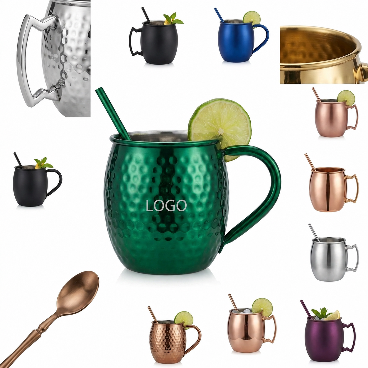 Hammered Metallic Drinkware Collection with Shot Glass and Stirrer - 6 Piece Set