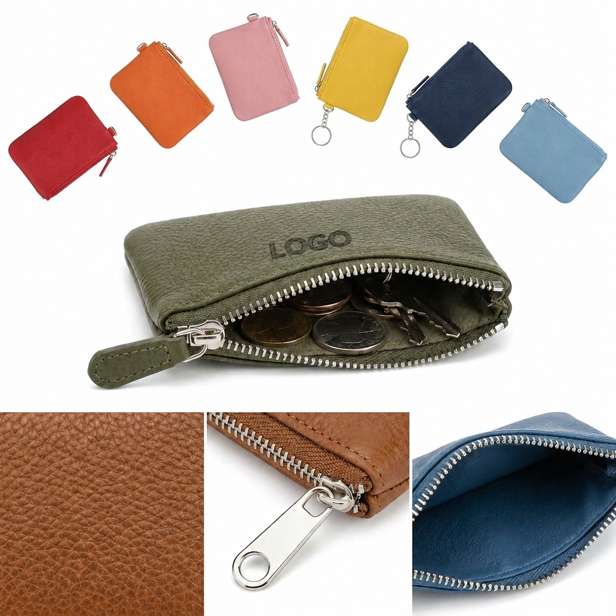 Pebbled Texture Coin Purse with Integrated Key Ring