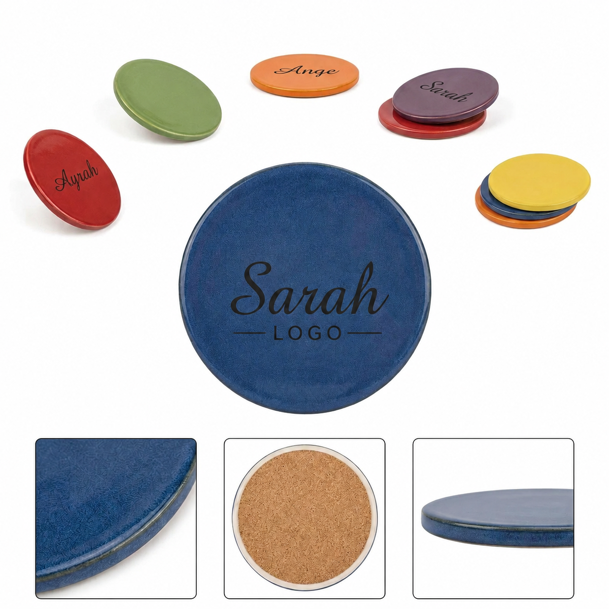 Absorbent Ceramic Car Coaster with Non-Slip Cork Backing
