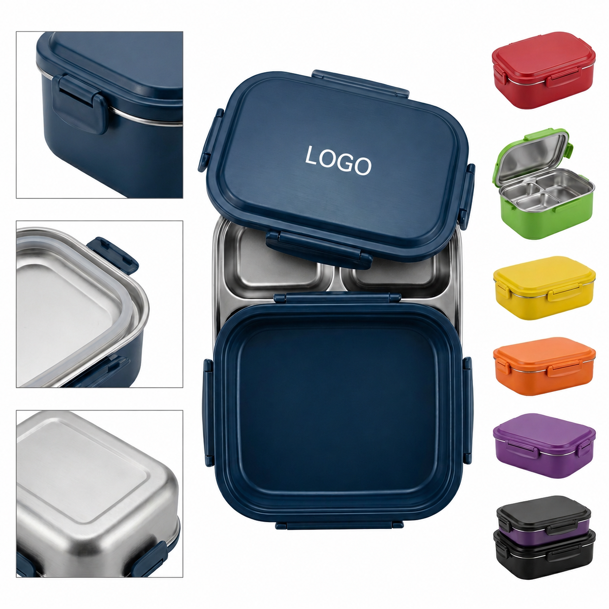 Multi-Compartment Food-Grade Stainless Steel Bento Box with Secure Snap-Lid