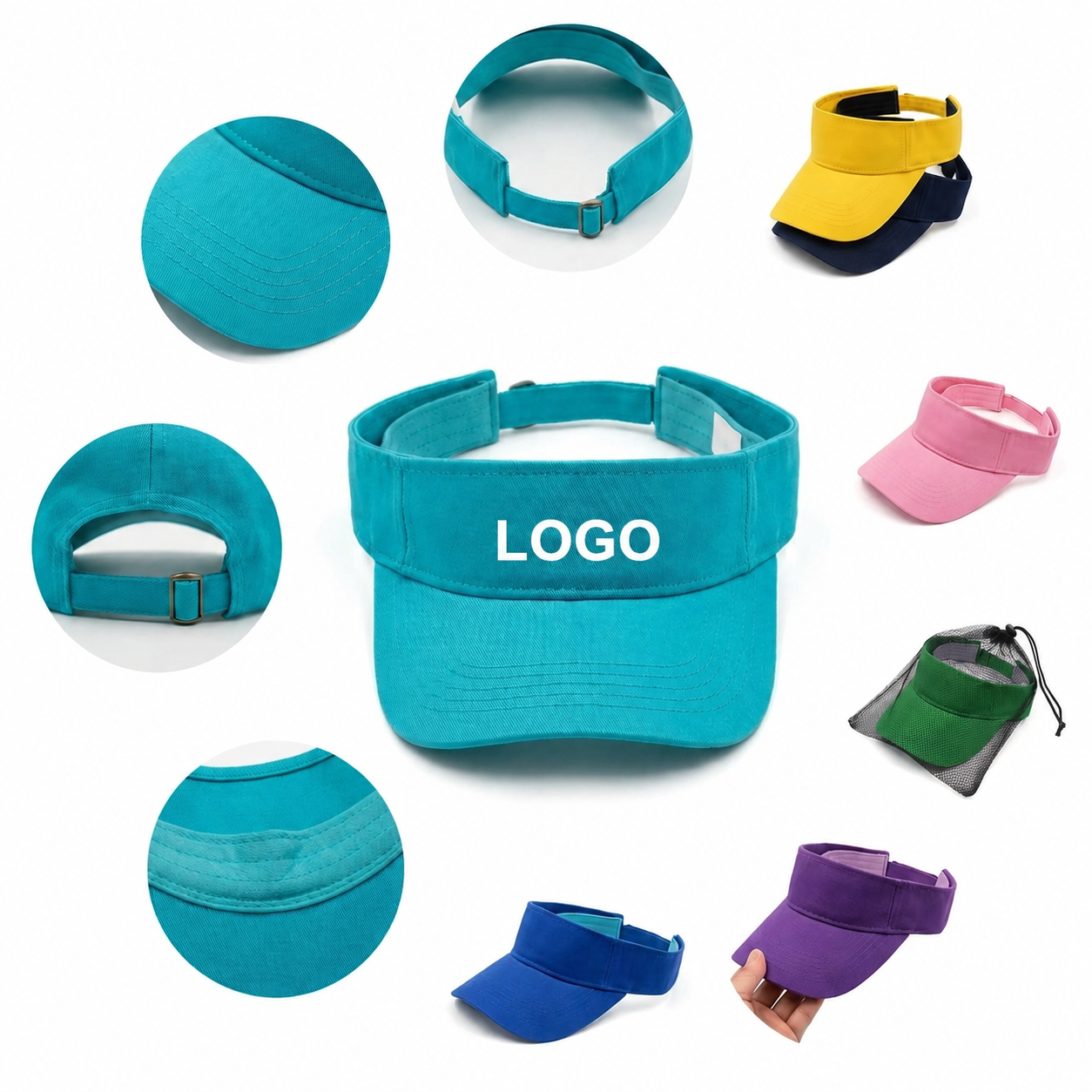 Multi-Color Adjustable Cotton Twill Athletic Sun Visors