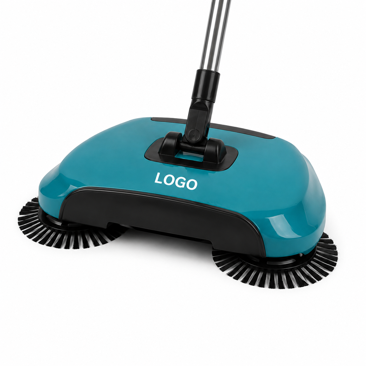 Manual Rotary Floor Sweeper with Dual Side Brushes and Telescopic Handle