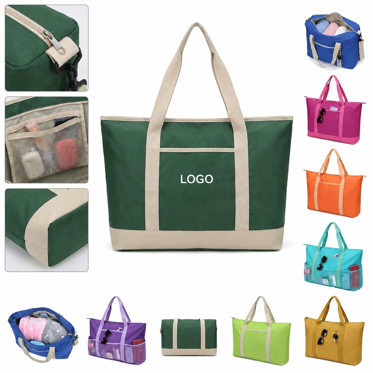 Oversized Water-Resistant Utility Tote with Exterior Mesh Storage