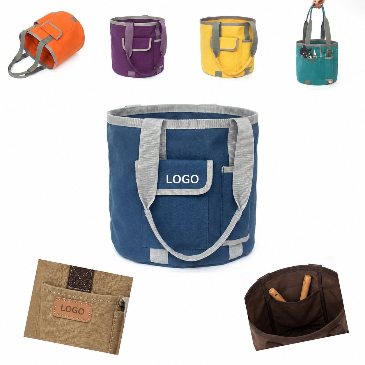 Multi-Pocket Canvas Garden Utility Caddy for 5-Gallon Buckets