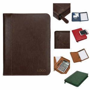 Professional Zippered Synthetic Leather Padfolio with Lined Notepad