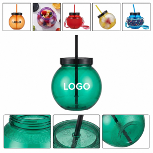 32 oz Spherical Beverage Decanter with Secure Lid and Matching Straw