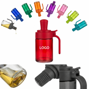 Multi-Functional Glass Kitchen Oil Bottle with Integrated Silicone Basting Brush