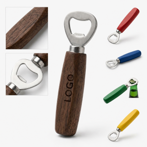 Faceted Wood Handle Stainless Steel Manual Bottle Opener